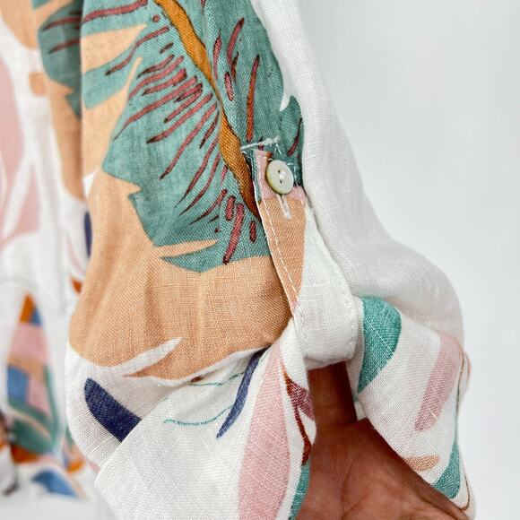 Cynthia Rowley floral convertible sleeve linen tunic top tropical button Size 1X - Picture 2 of 11